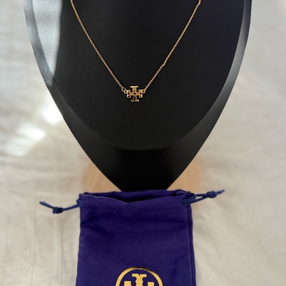 Tory Burch Gold Pendant Necklace and pouch - Picture 1 of 3